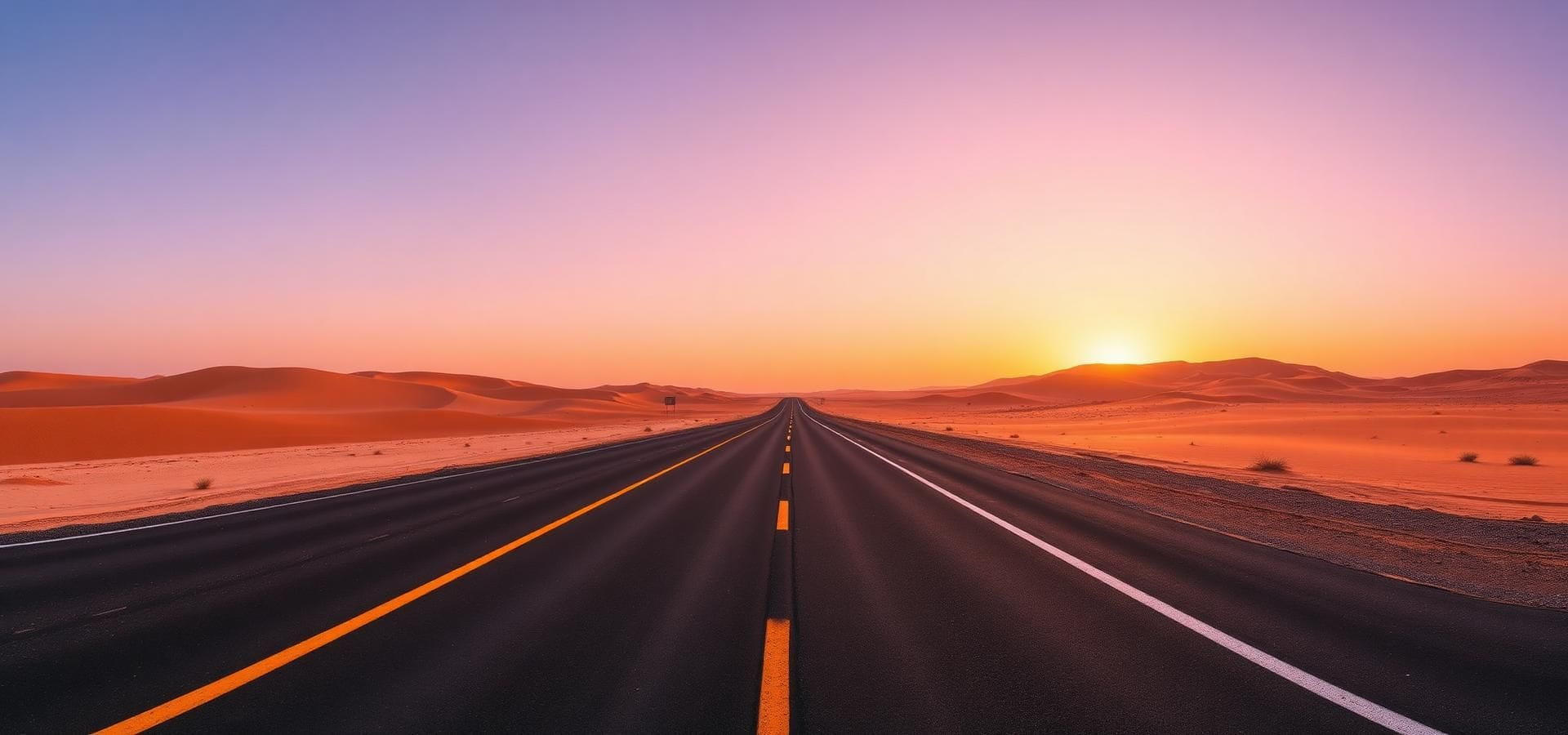 Route désertique au Maroc au coucher du soleil