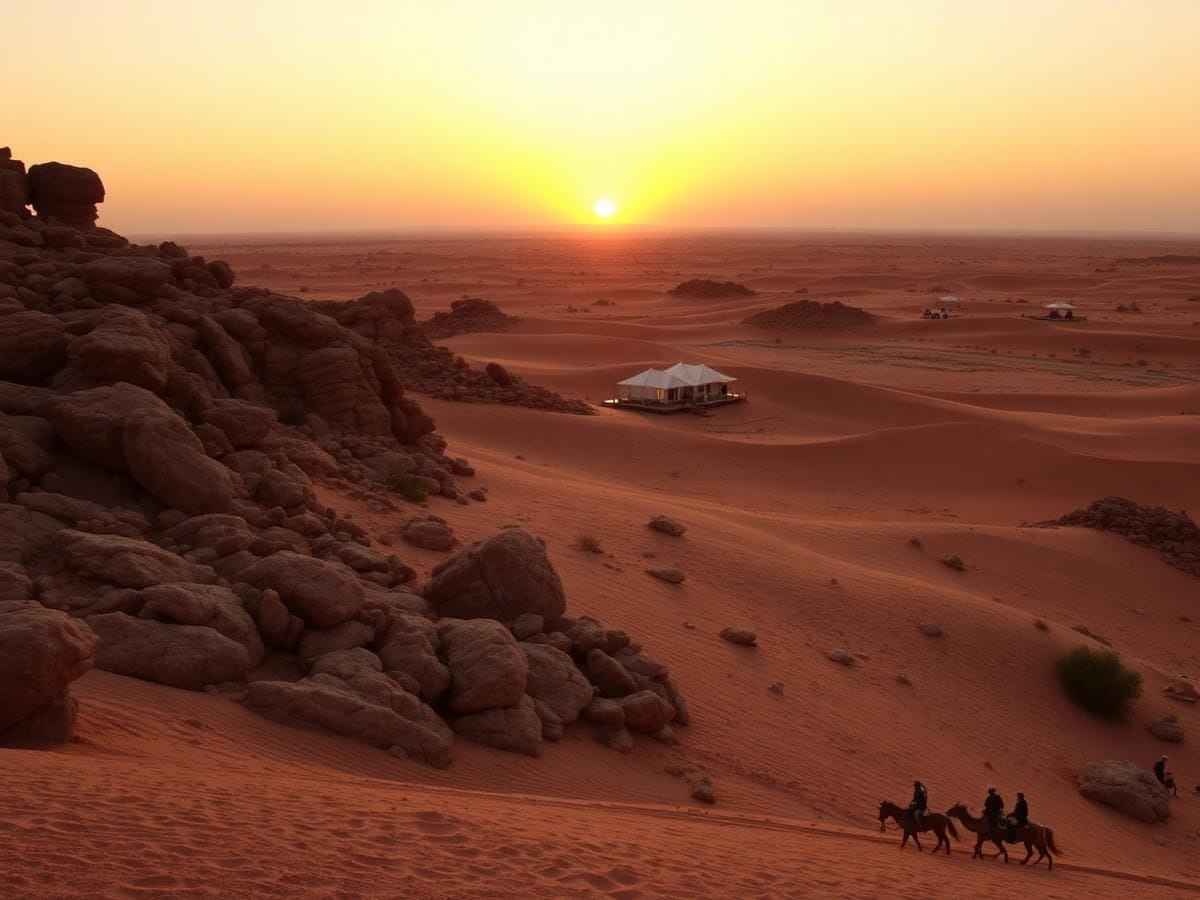 Coucher de soleil dans le désert d'Agafay