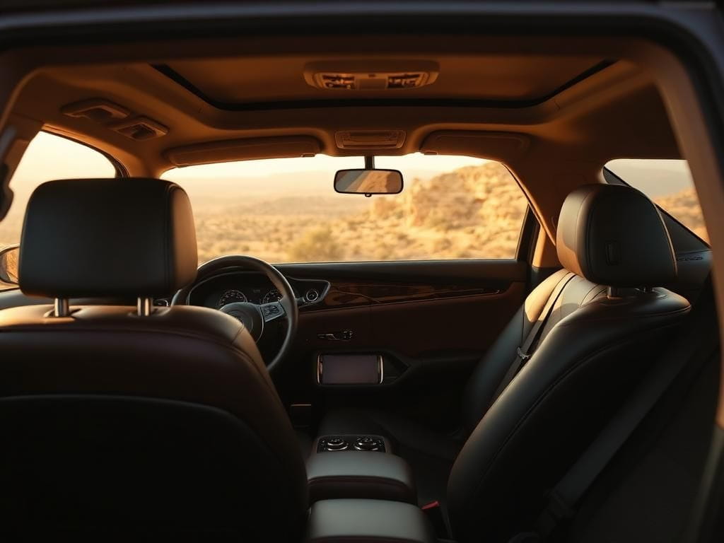 Intérieur d'un véhicule premium conduit par un chauffeur privé au Maroc
